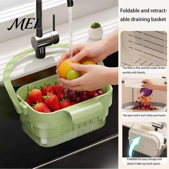 Portable Sink Drainer for Noodles Kitchen Hanging Drain Basket, with Quick Drying Holes, Foldable Organizer Sponges Space Saving Food Residue Catcher,