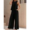 Women's Clothing Solid Color  Elegant Two-piece Set Sleeveless Tank Top  Wide Leg Loose Pants