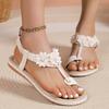 Модные бохо-цветочные сандалии на плоской подошве для женщин лето 2024 года гладиаторские туфли с застежкой-молнией и эластичной резинкой женские модные пляжные сандалии 36-43