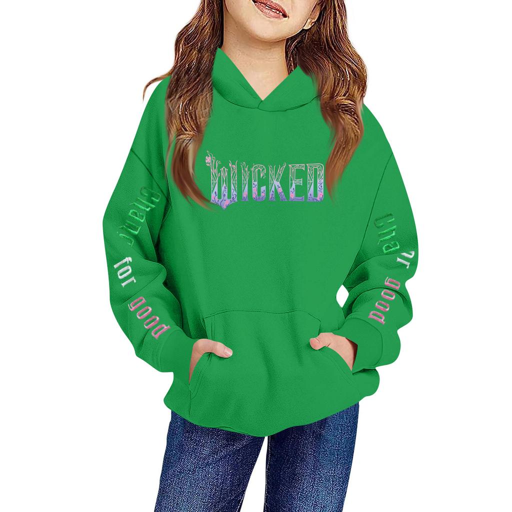 Kids' Long Sleeve Loose Pullover Letter Print Drawstring Hooded Sweatshirt