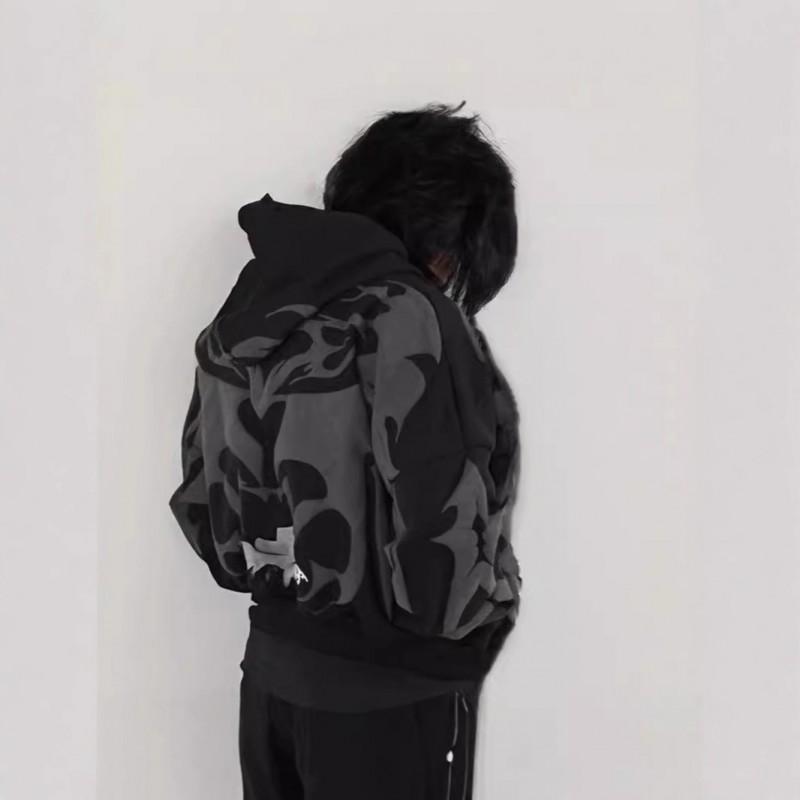 Unisex Y2K Gothic Print Zip-Up Hoodie Oversized Long Sleeve Sweatshirt Teens Casual Wear