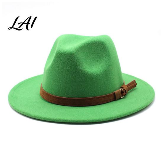 Outdoor Hiking Headwear Wool Felt Fedora Hat Unisex Panama Hat with Faux Leather Band Thickened Wide Brim Vintage Trilby for Women Men Autumn Winter
