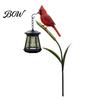 Outdoor Cemetery Lantern Metal Red Bird Garden Stake Lamp, Vintage for Yard Patio, Candle Lamp Rustic Ornament, Decorative Tribute Light