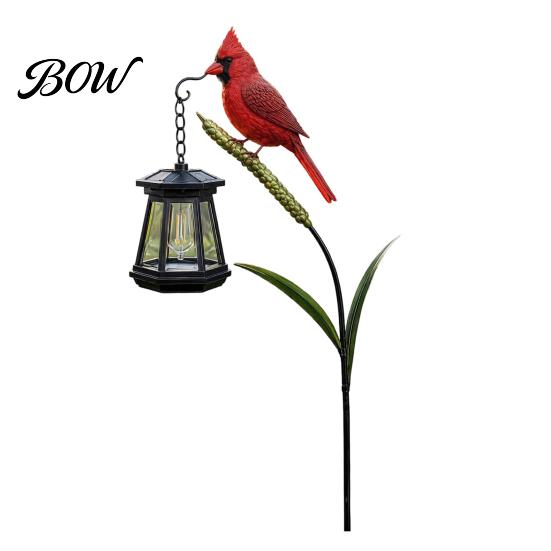 Outdoor Cemetery Lantern Metal Red Bird Garden Stake Lamp, Vintage for Yard Patio, Candle Lamp Rustic Ornament, Decorative Tribute Light