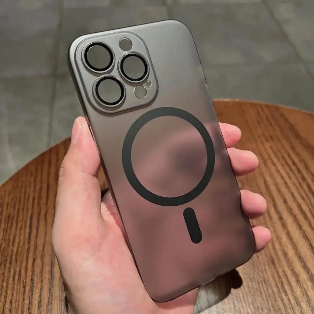 Ультратонкий матовый магнитный чехол для iPhone 15 14 13 12 11 Pro Max 15 Plus, защитный чехол для объектива с беспроводной зарядкой Magsafe