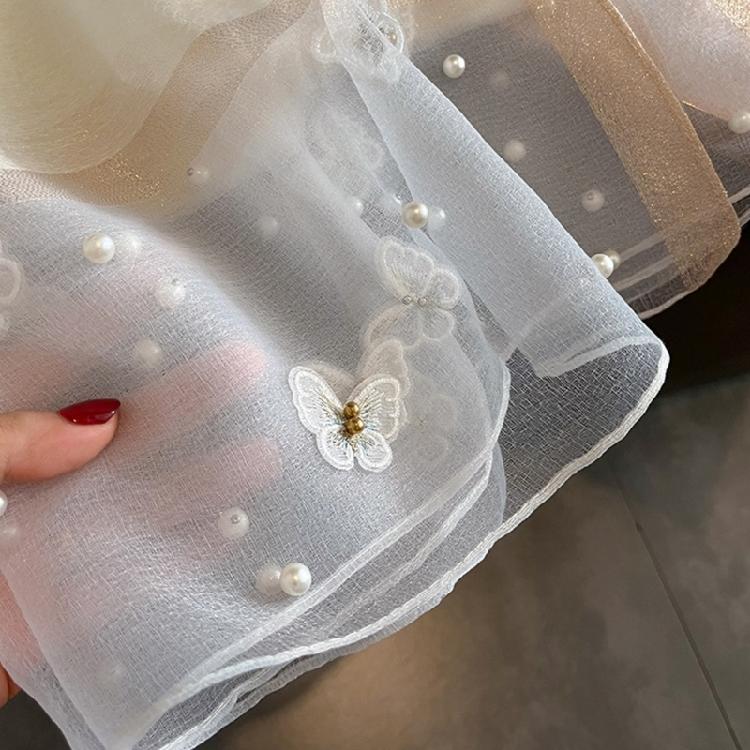 Stylish Butterfly Design Polyester Scarf Women Hijab Shawl Stole Wrap Beaded Accents Fashion Accessory