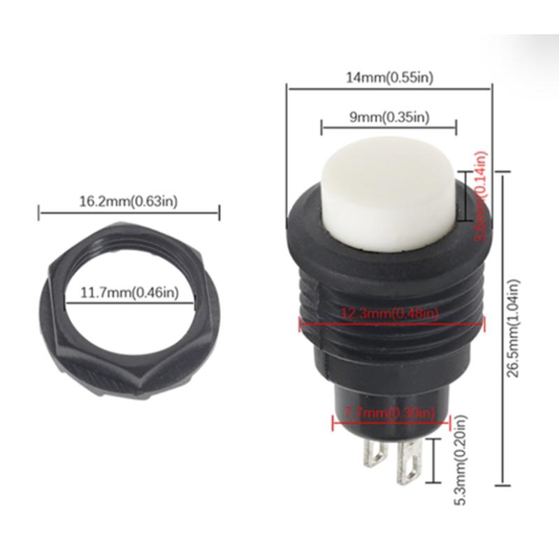 10PCS Red Plastic Self Resetting Power Button Switch R13-502 Opening 12mm 1.5A 250V/3A 125V Nut Fixed Type Circular Push Switch Switches4