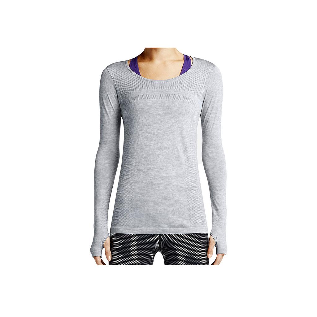 Nike Solid Color Crew Neck Long Sleeve Running Training T-Shirt Women Tops Gray 644684-012
