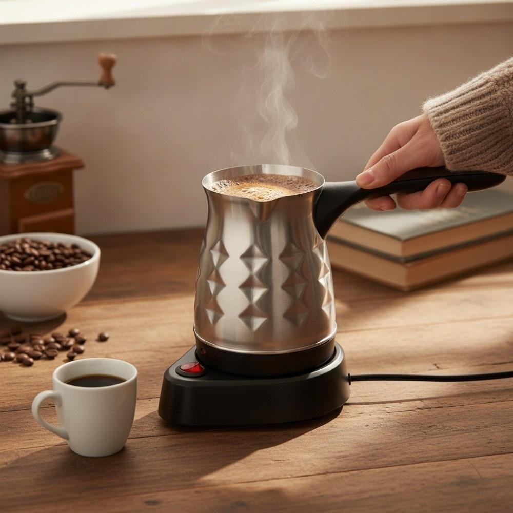 1pcs Cordless Base Electric Coffee Pot Anti Scald Handle Turkish Coffee Kettle For Coffee Lovers