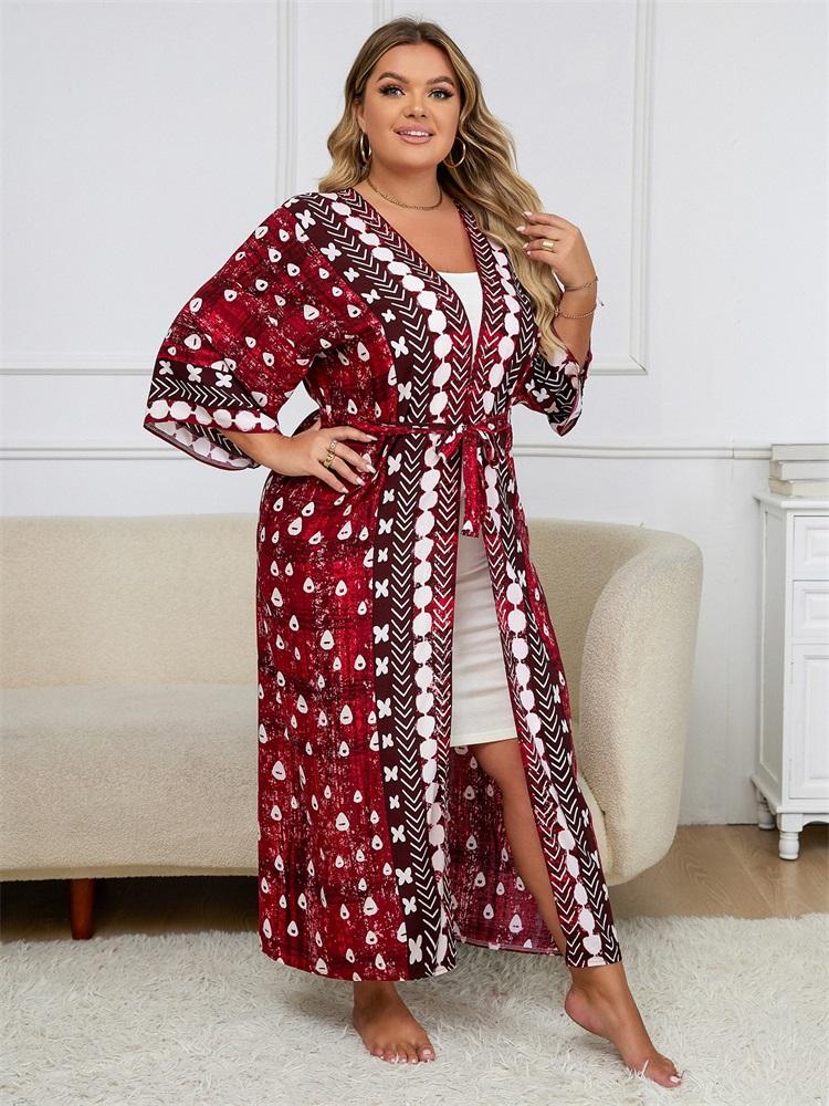 EDOLYNSA Красное женское свободное кимоно в горошек больших размеров, кардиган, богемный халат с принтом, купальник, дышащая пляжная одежда, туника Q1414