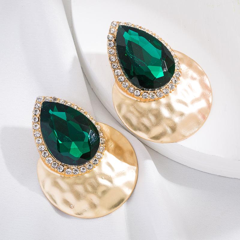 Women's Exaggerated Water Drop Shaped Colored Glass Crystal Earrings Simple Personalized Earrings