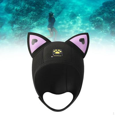 Подводная шапка с ушками кошки, 3 мм неопрен, мультяшная шапочка для плавания, водонепроницаемая, термо, для серфинга, дайвинга,