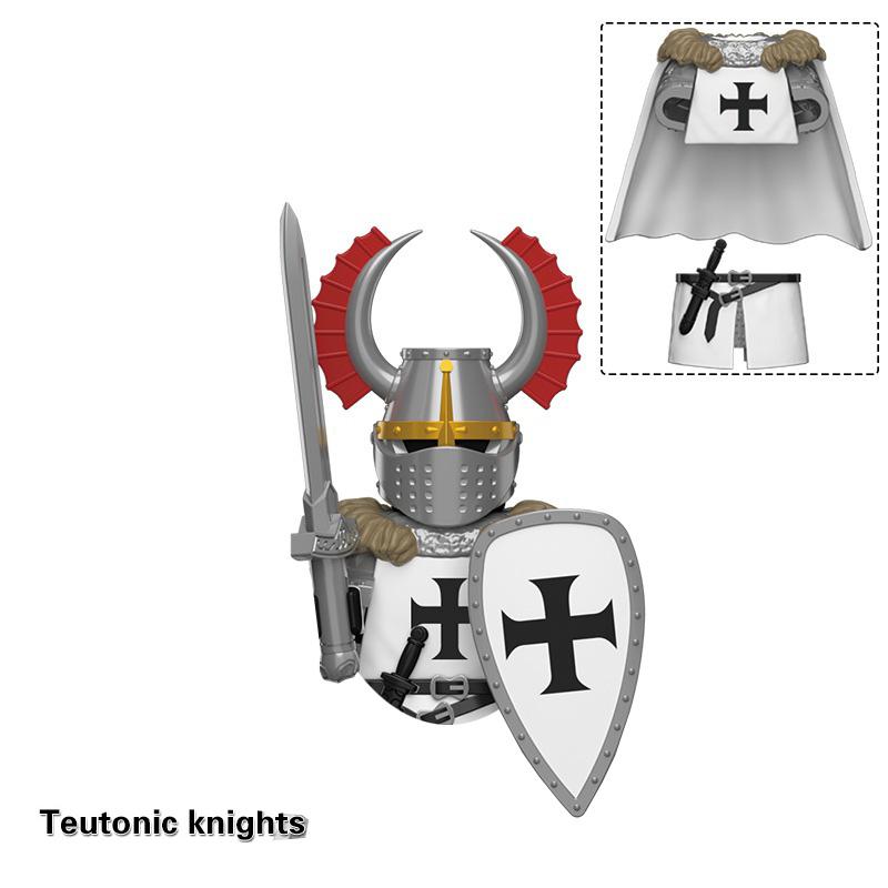 Средневековые древние крестоносцы Тяжеловооруженные рыцари-тамплиеры Боевое оружие Оборудование Модель Строительные блоки Детские сборные игрушки