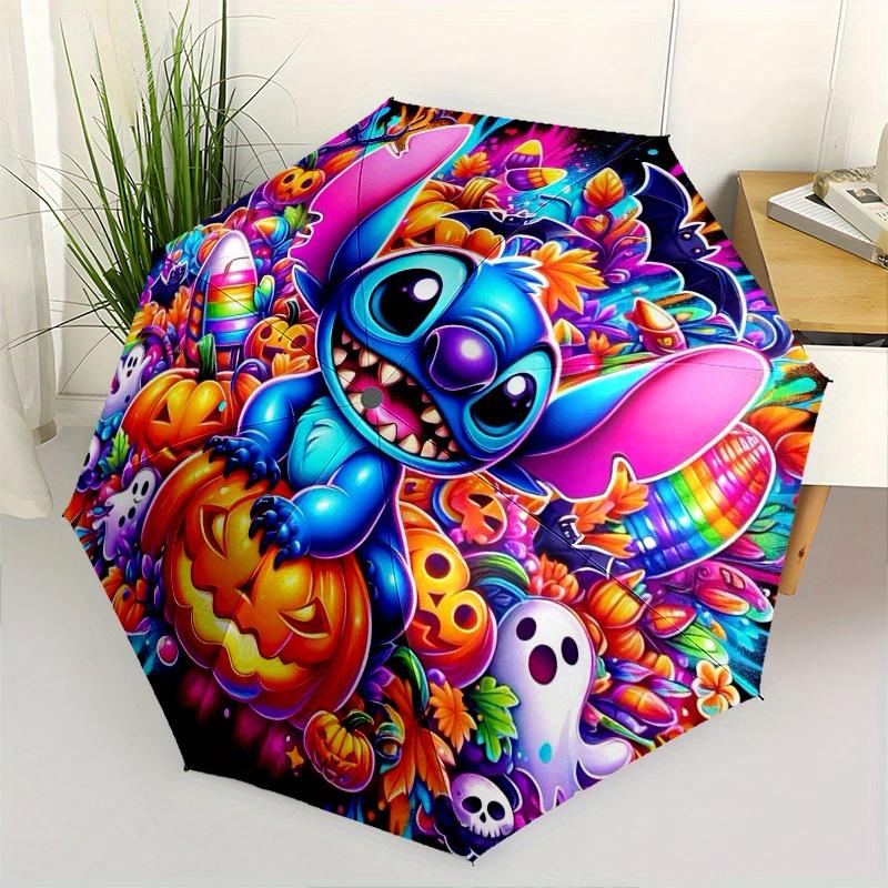 Stitch,Halloween Automatic Umbrella Tri fold Portable Umbrella, Best Holiday Gift for Men and Women, Durable Iron Frame, Playful Design, S