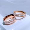 Luxury Rose Gold Color Double Row Square Zircon Stainless Steel Ring for Women Romantic Engageme Wedding Party  Female