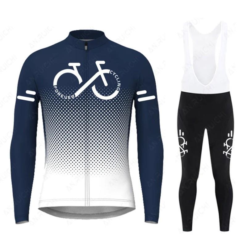 Men Women Cycling Long Sleeve Jersey Set Solid Gradient Minimalist Winter Ride Wear