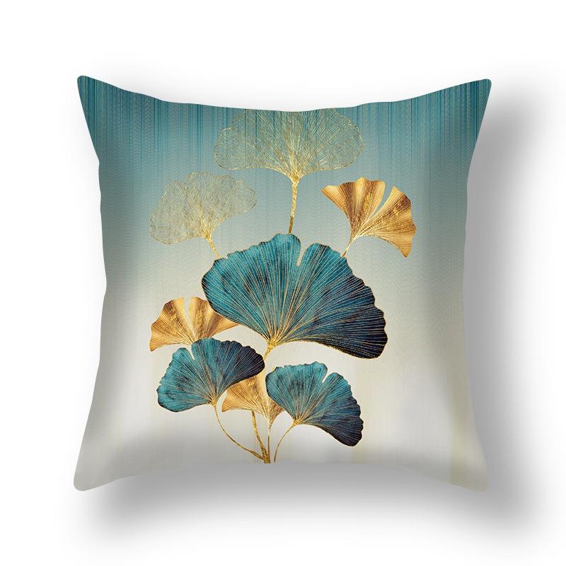 Чехол на подушку с листьями гинкго, полиэстер, короткие плюшевые современные подушки для стула с цветочным рисунком, чехол для декора гостиной, декоративные подушки, 1 шт., только наволочка