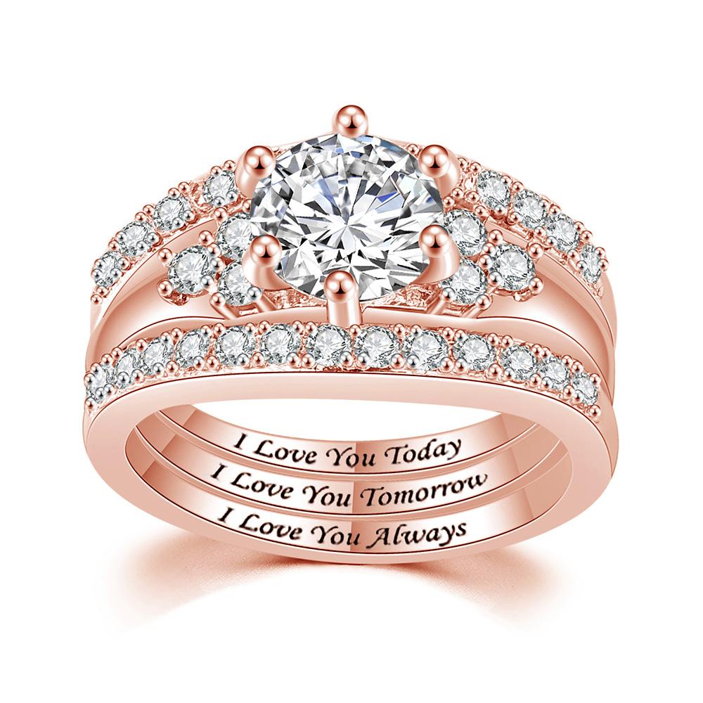 Lover Letter Promise Ring Set For Girlfriend AAA+ Cubic Zirconia Silver Color Engagement Proposal Women Jewelry Wholesale DZR017