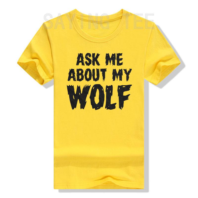 Ask Me About My Wolf Flip T- Shirt Cool Funny Saying Novelty Graphic Tee Tops Men's Fashion Animal Print Outfits Husbands Gifts