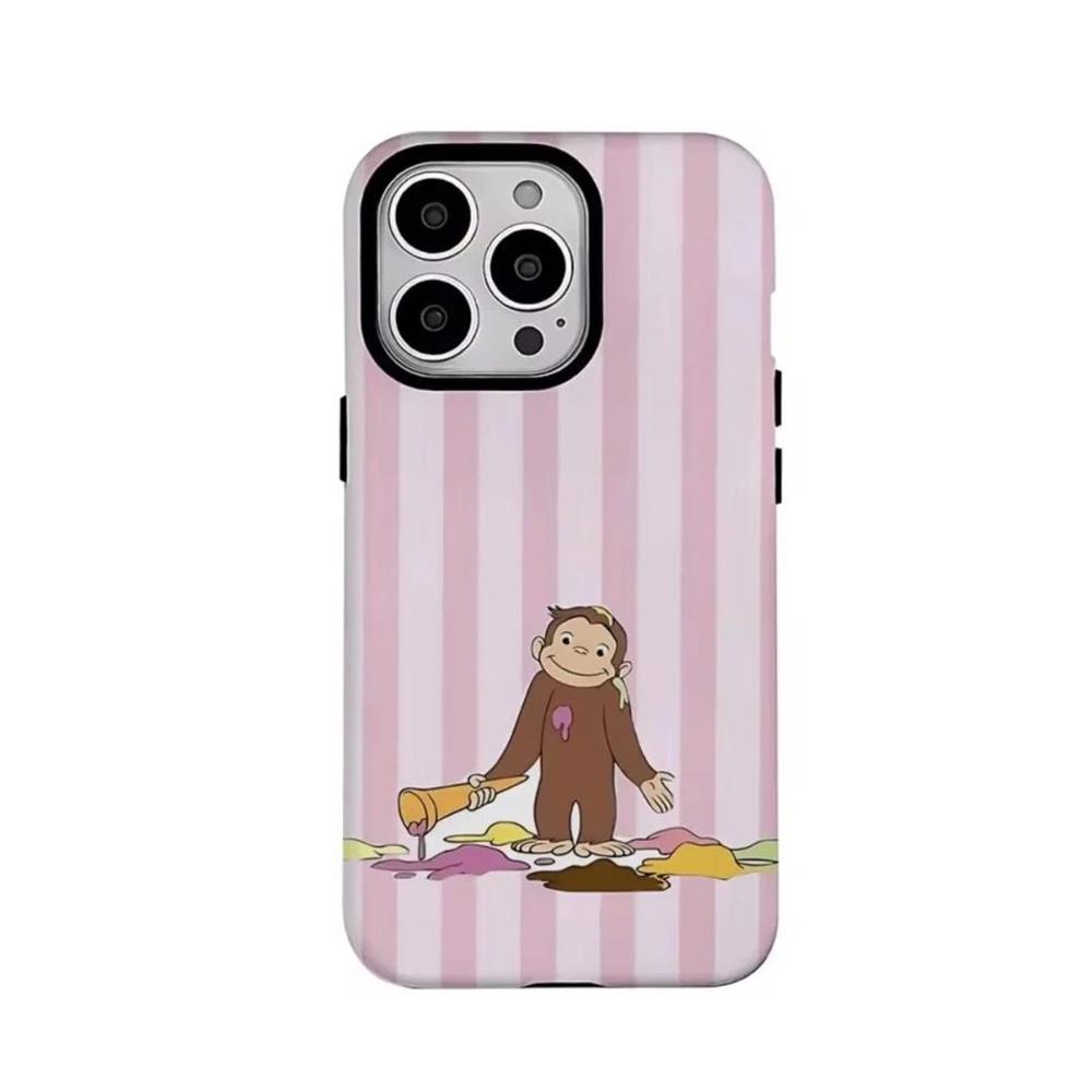 Роскошный Чехол Clmj Милая Обезьянка Любопытный Джордж для iPhone 17 16 15 14 13 12 11 X XS Air Pro Max Plus Двухслойная Задняя Крышка