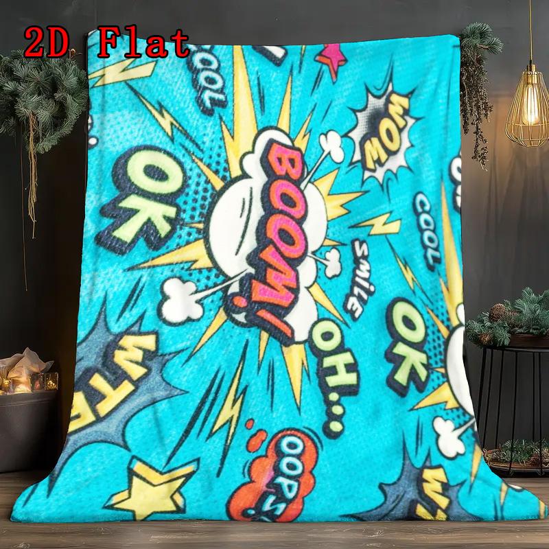 Blue exploding letters 2D Flat Pattern Flannel Blanket High quality All Seasons Warmth and Comfort Perfect for Christmas Gifts.MMT0918392