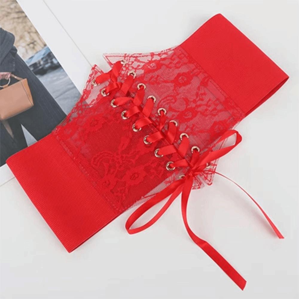 Transparent Lace Lace-up Corset Belt Flower Embroidery Women's Cummerbunds Special Occasions