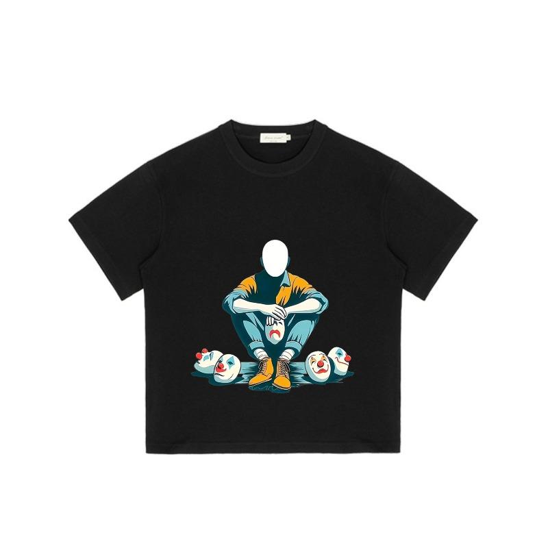 Men's Loose Fit T-Shirt Black Clown Face Graphic Print Casual Streetwear Fashion Top For Everyday Wear