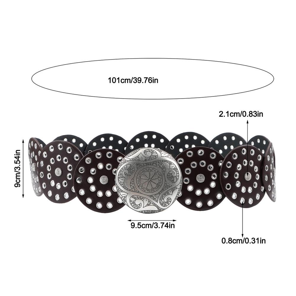 Exaggerated Cowboy Disc Belt Western Style Wide Disc Belt Hollow Belt for Women