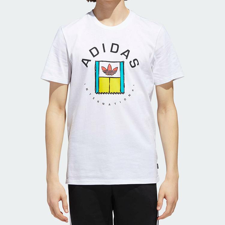adidas Originals Clover Fun Logo Print Спортивная футболка с коротким рукавом Мужские топы Белые DT8111