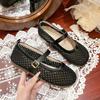 2025 Summer New Single Shoes Women's Retro One-word Buckle Fishing Net Shoes Korean Version Hollow Breathable French Mary Jane Shoes