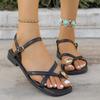 Fashion Roman Women's Sandals in Summer Outdoor Wear 2025 New Flat-bottomed Comfortable Leisure Metal Decorative Toe Beach Sandals.