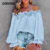 Women's New Elegant Wind Casual One Shoulder Strapless Long Sleeve Ruffle Sleeve Shirt Loose Large Size Tops