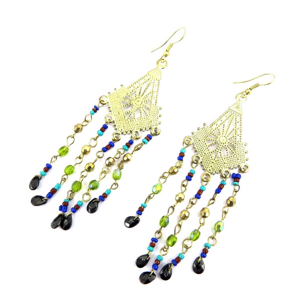 Les Trésors De Lily [L5771] - Дизайнерские серьги золотисто-зеленого цвета «Алтай»