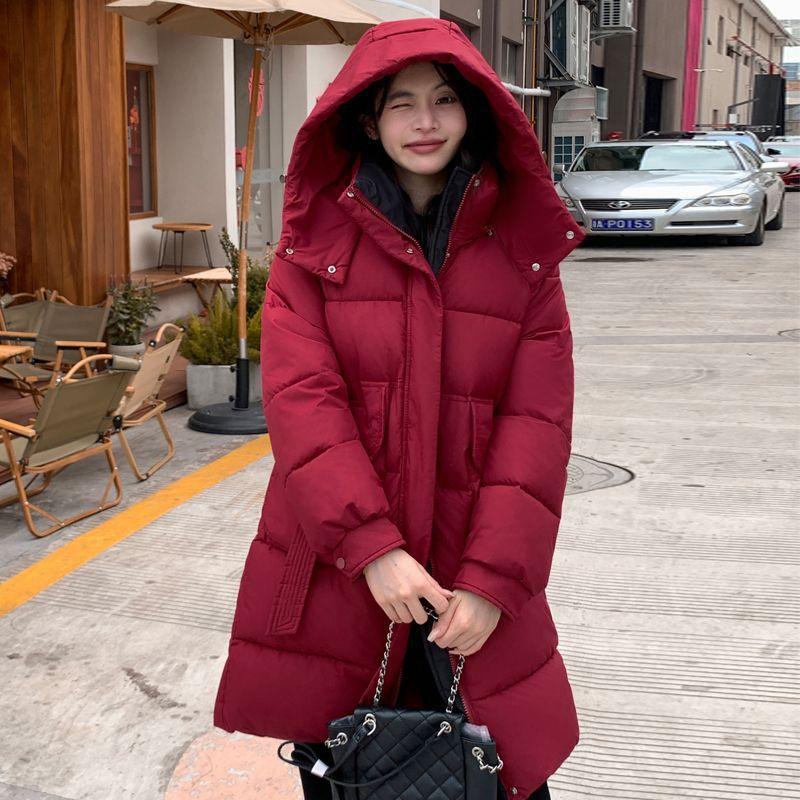 Зима 2024 года, новая мода, свободная съемная шапка, хлопковая одежда, женское среднее и длинное утолщенное теплое хлопковое пальто