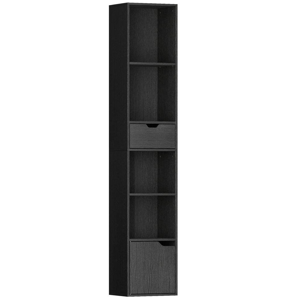 6 Tier Bookcase Tall Narrow Bookshelf With Drawer And Door Black