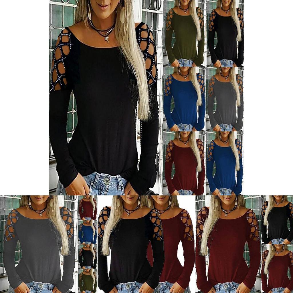 Хлопковая футболка с длинным рукавом с вырезанным узором и сверкающими деталями для женщин