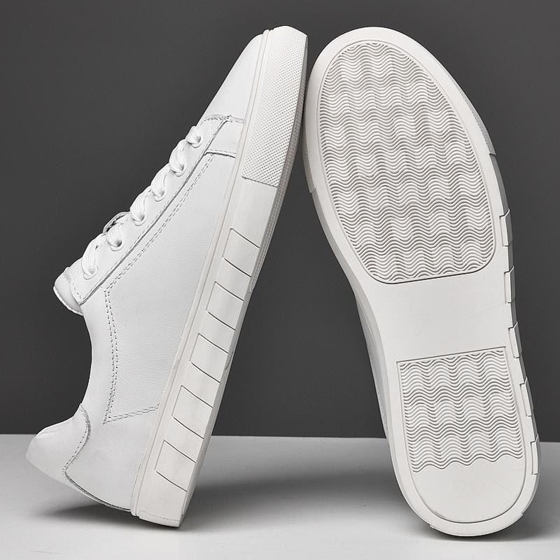 Genuine Leather Flats Sneakers Men Solid Color black white Simple All-match Basic Shoes lace up oxfords Casual Male shoes