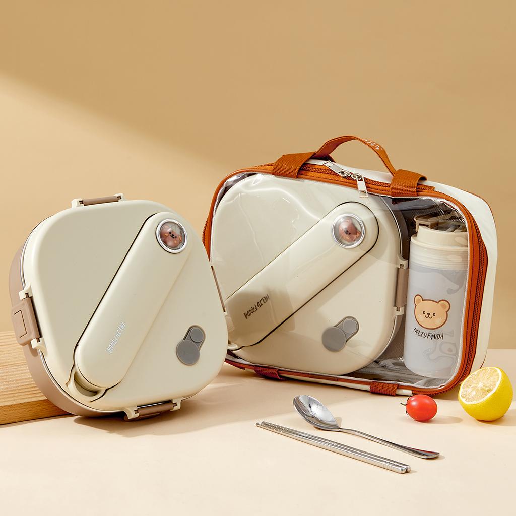 Новый 800 мл Портативный Ланч-бокс с Разделителями и Столовыми Приборами Капибара 3/4 Отделения Микроволновка Герметичный 304 Нержавеющая Сталь Бенто Бокс