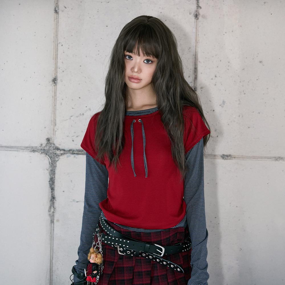 LALAFOX Slim Layered T-Shirt Red T-Shirt Br4Cl014