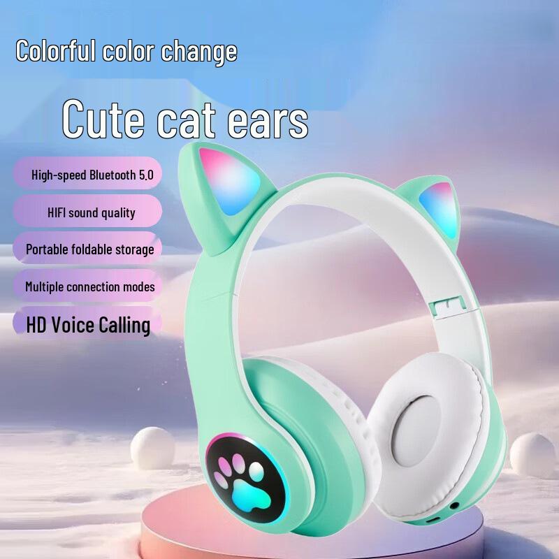 Bluetooth-наушники STN-28 с кошачьими ушками: Игры, Киберспорт, Мобильные, Компьютерные, Тяжелый Бас, Высокий Внешний Вид
