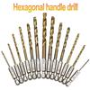 1pc HSS High Speed Steel Titanium Coated Drill Bit 1/4 Hex Shank 1.5mm-6.5mm