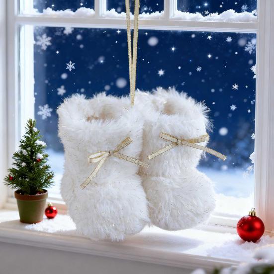 Рождественский сапожок, пушистые туфельки, подвесные украшения на елку, мягкая плюшевая зимняя обувь, подвеска для декора дома и офиса