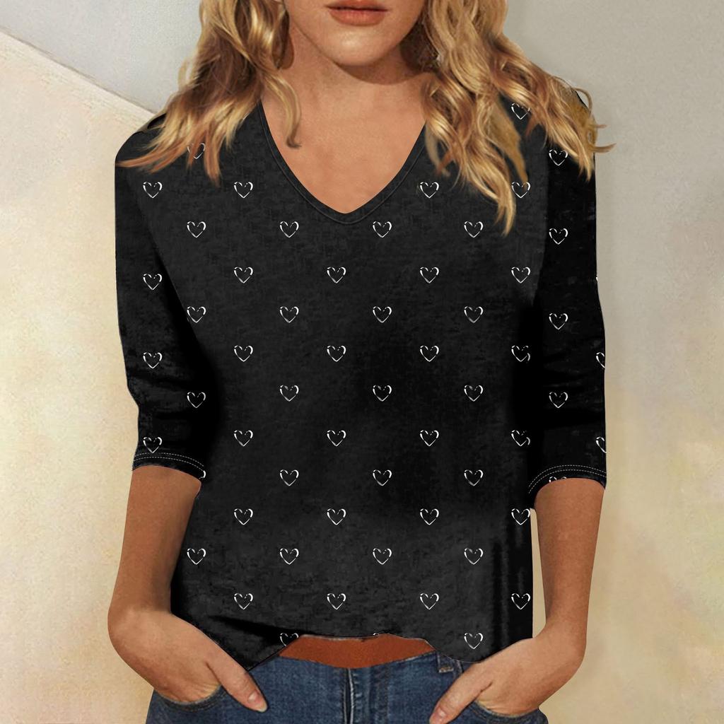 Женский топ с v-образным вырезом и рукавами 3/4 с принтом, повседневный топ с принтом