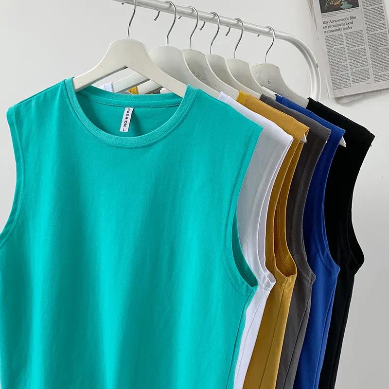 Мужская однотонная майка, повседневный жилет, майки, футболки без рукавов с круглым вырезом, летние пляжные топы