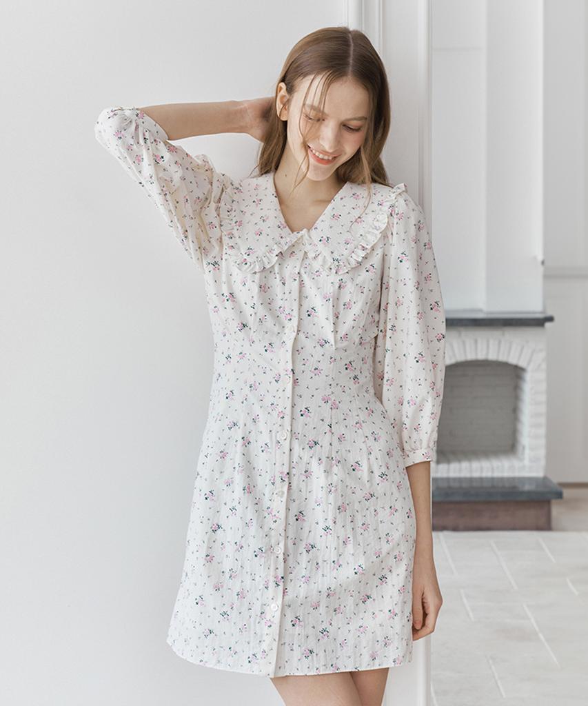Bember Lace Collar Puff Sleeve Dress_White