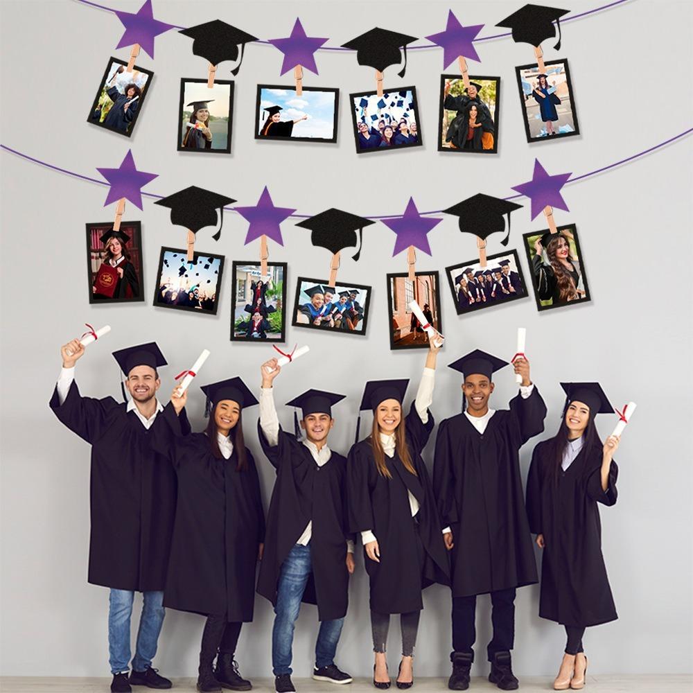Black Gold Graduation Photo Banner Celebrate Graduation Hanging Decor  Party Favors