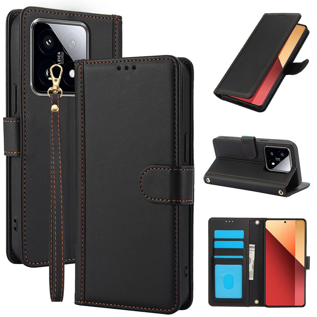 SY-003 For Xiaomi 14T Pro Case PU Leather Stand View Phone Wallet Cover with Shoulder Strap