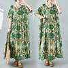 Plus Size Dress Women New Summer Style Green Dresses O-Neck Floral Loose Dresses