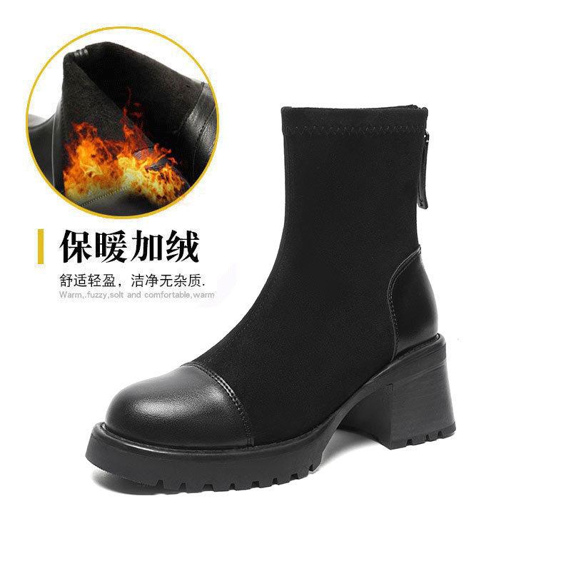 Martin Boots Women's High-heeled British Style 2024 New Autumn and Winter Thick-soled Medium Boots Retro Thick-heeled Short Boots