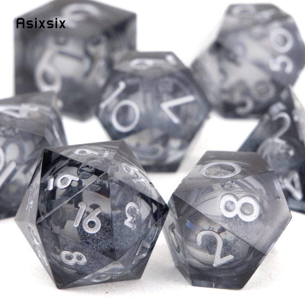 7 шт., черная смола, струящийся песок, белый номер, острые края, многогранные кости, подходящие для ролевой настольной игры